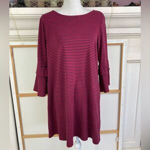 Kaileigh striped stretchy knit dress ruffled sleeves